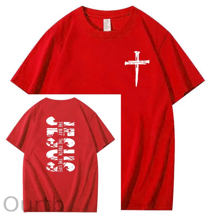Jesus The Way The Truth The Life  Pattern Print Crew Neck T-Shirt