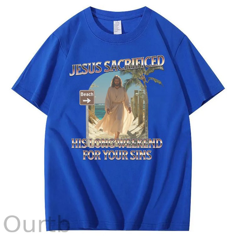 Jesus Sacrifice  Hislong  Weekend  For Your Sins Pattern Print Crew Neck T-Shirt