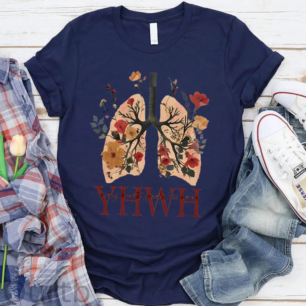 YHWH Every Breath Speak His Name Pattern Round-Neck T-Shirt