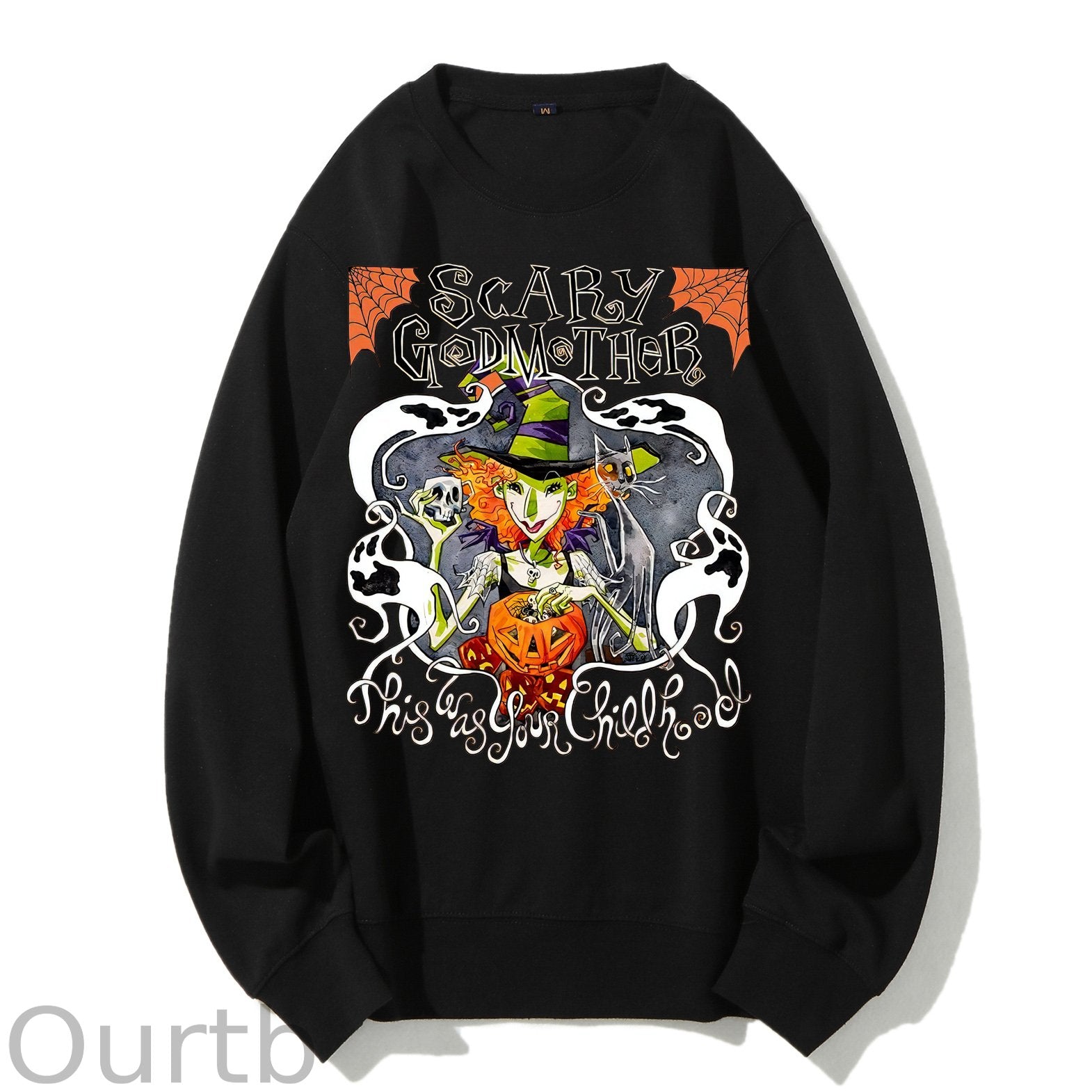 Hallloween  Scary Godmother   Pattern 100% 300g CottonCrew Neck Sweatshirt