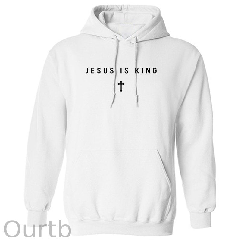Men's Jesus Is King Cross Graphic Hoodie - Cotton Blend Black Long Sleeve Pullover Regular Fit | Soft & Breathable Fabric, Durable Print, Everyday Comfort, Machine Washable, minimalist religious daily wear