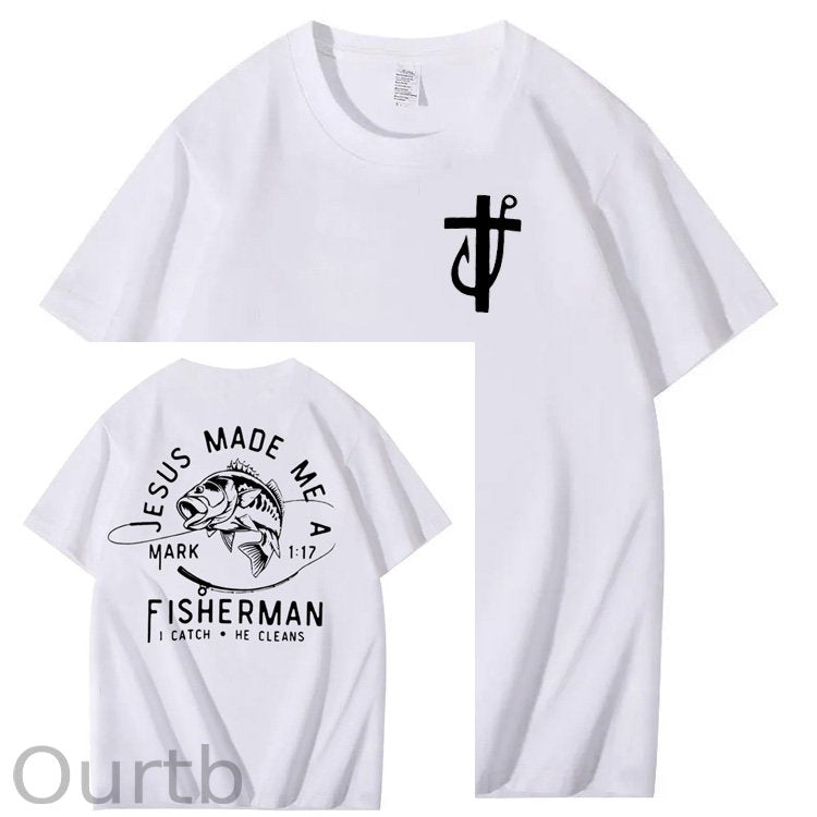 Jesus Made Me A Fisherman Pattern Print 100%Cotton T-Shirt