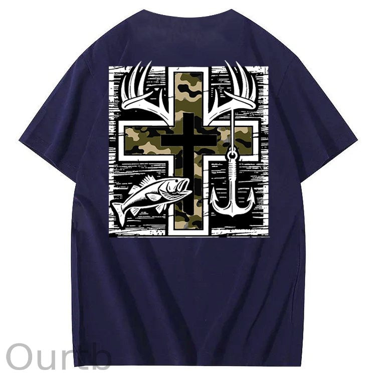 Camo Cross Antlers Faith 100% Cotton T-Shirt