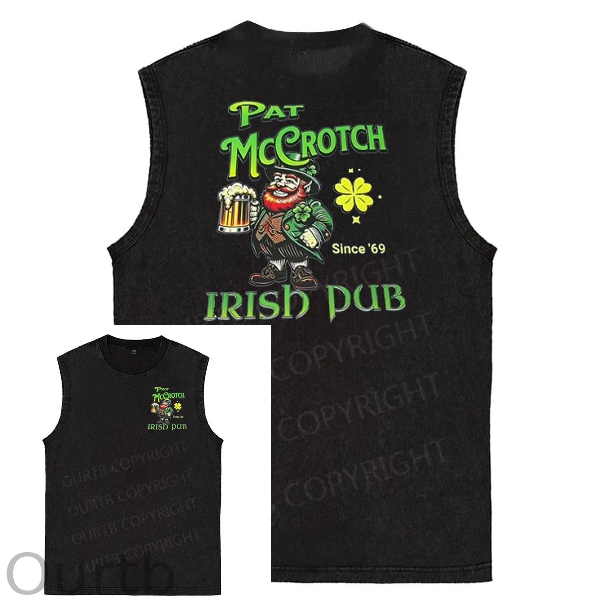 St Patrick'S Day Pat Pattern Print Sleeveless Cotton Washed Printed Loose Vest