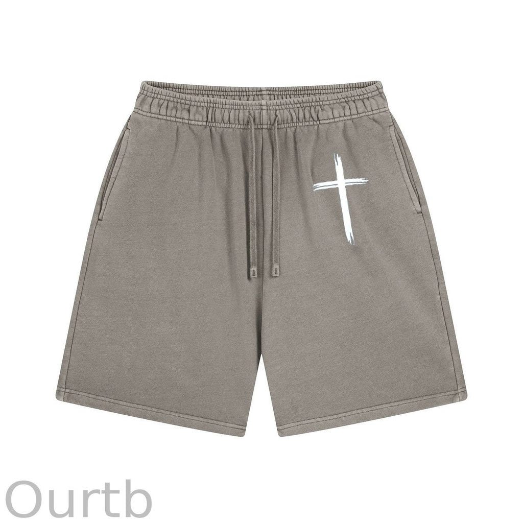 Cross Pattern Print Craft Shorts Pants