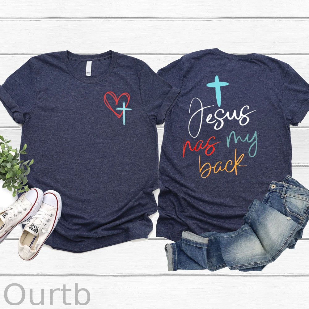Women's Jesus Has My Back Pattern Round-Neck T-Shirt