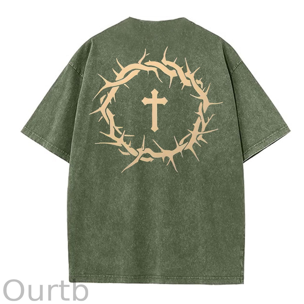 Faith Over Fear  Pattern Washing And Aging Process Crew Neck T-Shirt