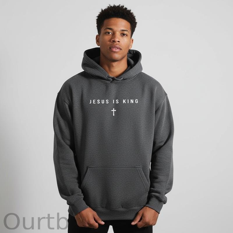 Men's Jesus Is King Cross Graphic Hoodie - Cotton Blend Black Long Sleeve Pullover Regular Fit | Soft & Breathable Fabric, Durable Print, Everyday Comfort, Machine Washable, minimalist religious daily wear