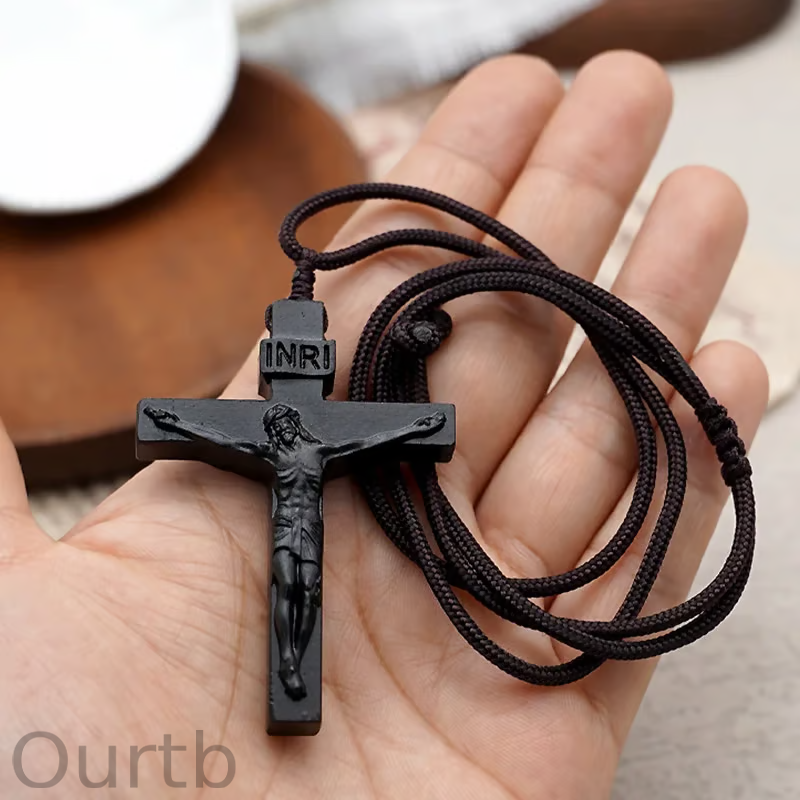 Jesus On The Cross Wooden Necklace