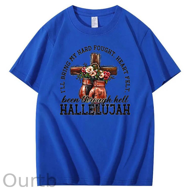 Been Through Hell HALLELUJAH Pattern Print Crew Neck T-Shirt
