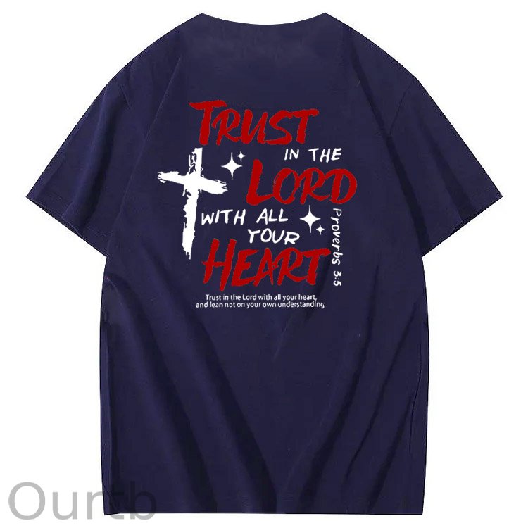 Trust In The  Lord Pattern Print Crew Neck T-Shirt