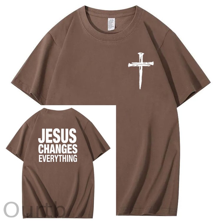 Jesus Changes Everything Pattern Print Crew Neck T-Shirt