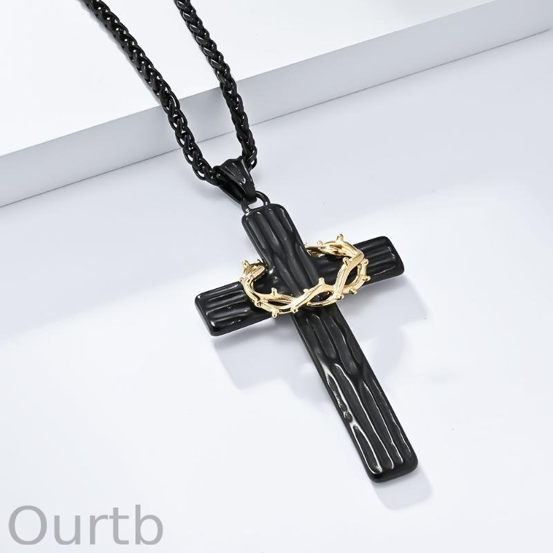 Vintage Casual Thorn Wreath Cross Necklace 26077700TO
