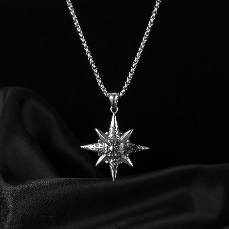 Vintage Casual Octagonal Star Cross Necklace 13169889TO
