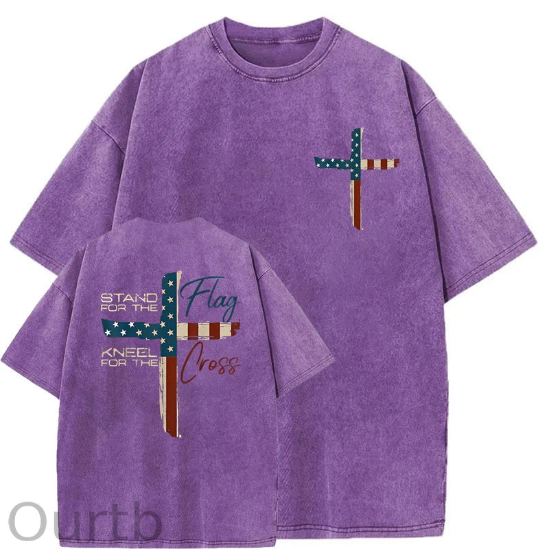 Stand For The Flag Kneel For The Cross 4th Of July Washed T-Shirt