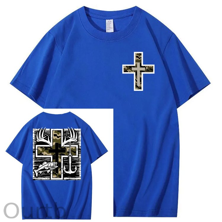 Camo Cross Antlers Faith 100% Cotton T-Shirt