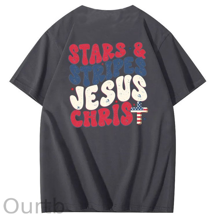 Independence Day Stars&Stripes Jesus Chirs Pattern Print T-Shirt