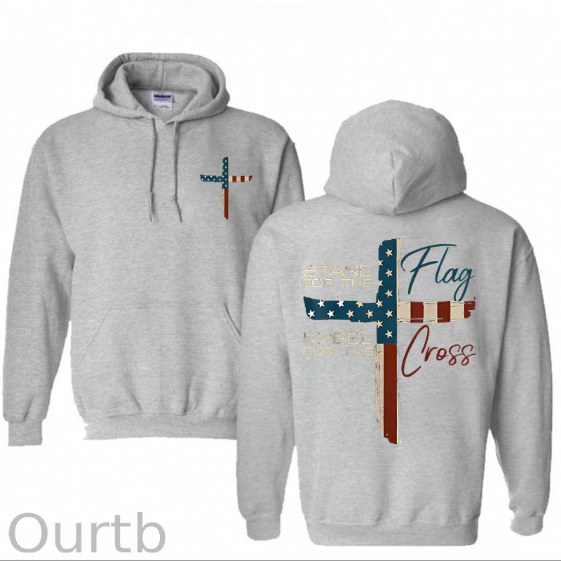 Stand For The Flag Kneel For The Cross 4th Of July Print Hoodie
