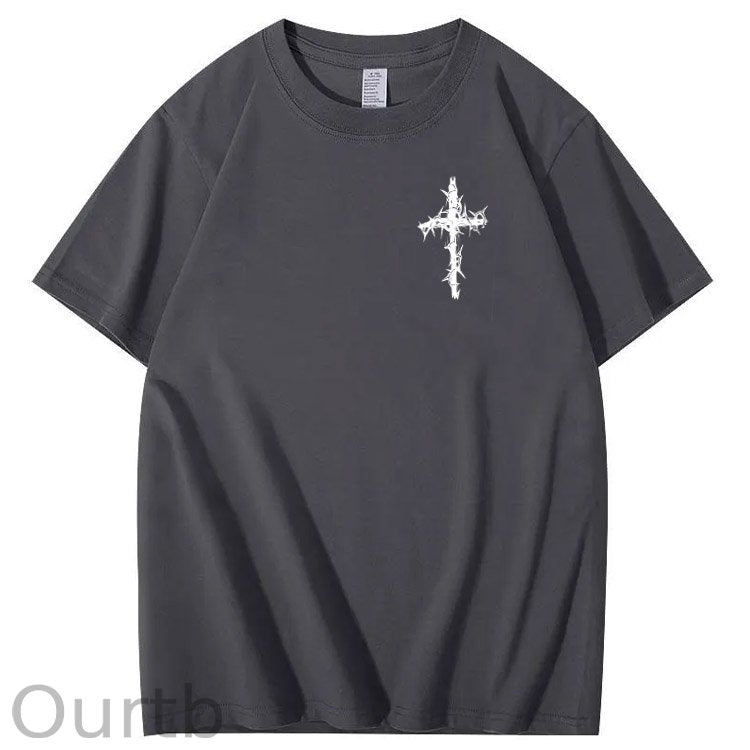 Nails Cross Pattern Print Crew Neck T-Shirt