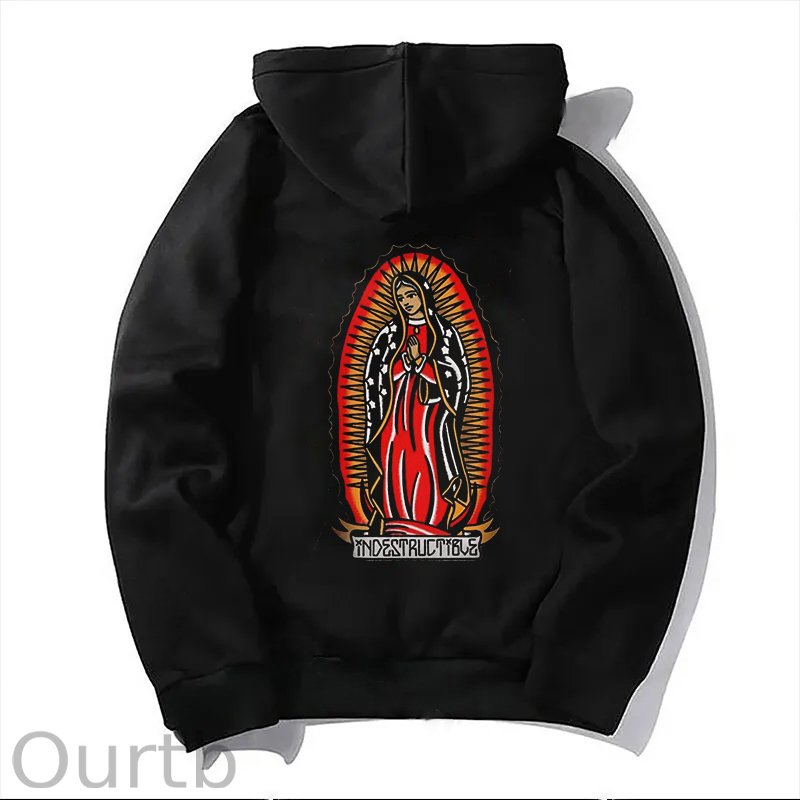 Praying Goddess Letter Graphic Black Print Hoodie
