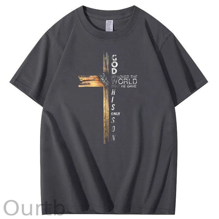 God Pattern Printing Print Crew Neck T-Shirt