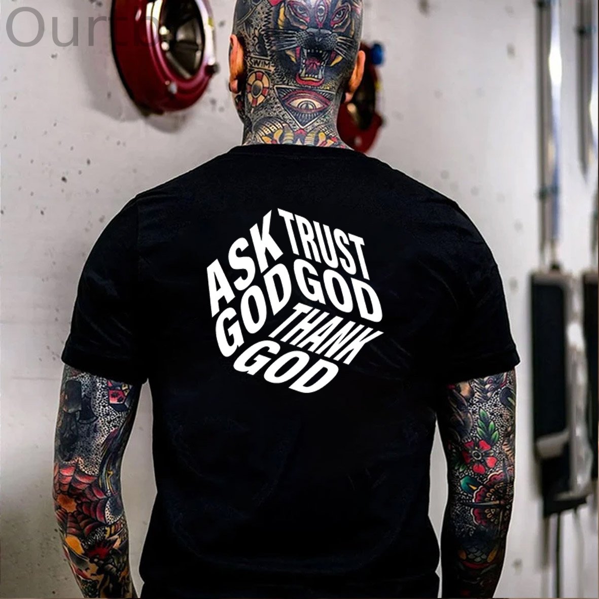 Ask God Trust God Thank God 3D Pattern  Print 100%Cotton T-Shirt