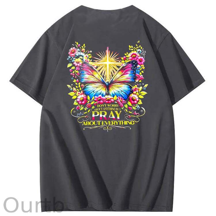 Pray About Everything Pattern Print 100% Cotton T-Shirt