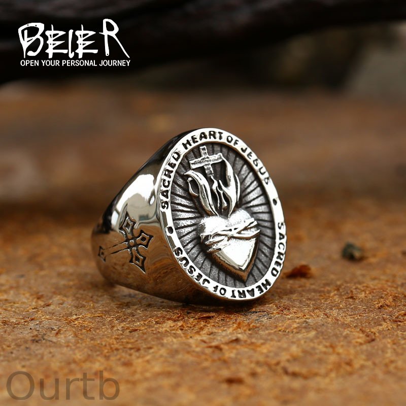 Cross Heart Signet Ring Personalized Ring