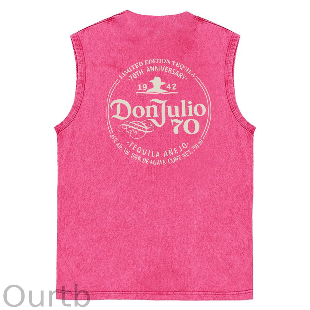 70th Anniversary Pattern Sleeveless Cotton Washed Printed Loose Vest