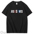 Jesus Saves Usa Pattern Print 100%Cotton T-Shirt