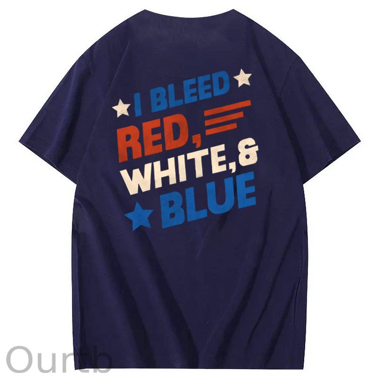 I Blessed Red White & Blue Pattern 100&Cotton Print T-Shirt