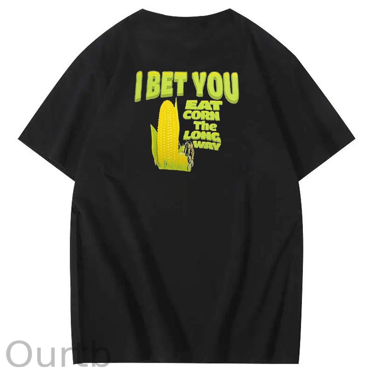 I Bet You  Eat Corn The Long Way  Pattern Print Crew Neck T-Shirt