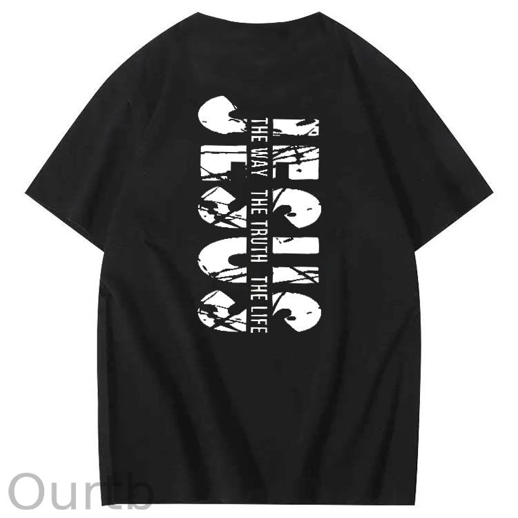 Jesus The Way The Truth The Life  Pattern Print Crew Neck T-Shirt