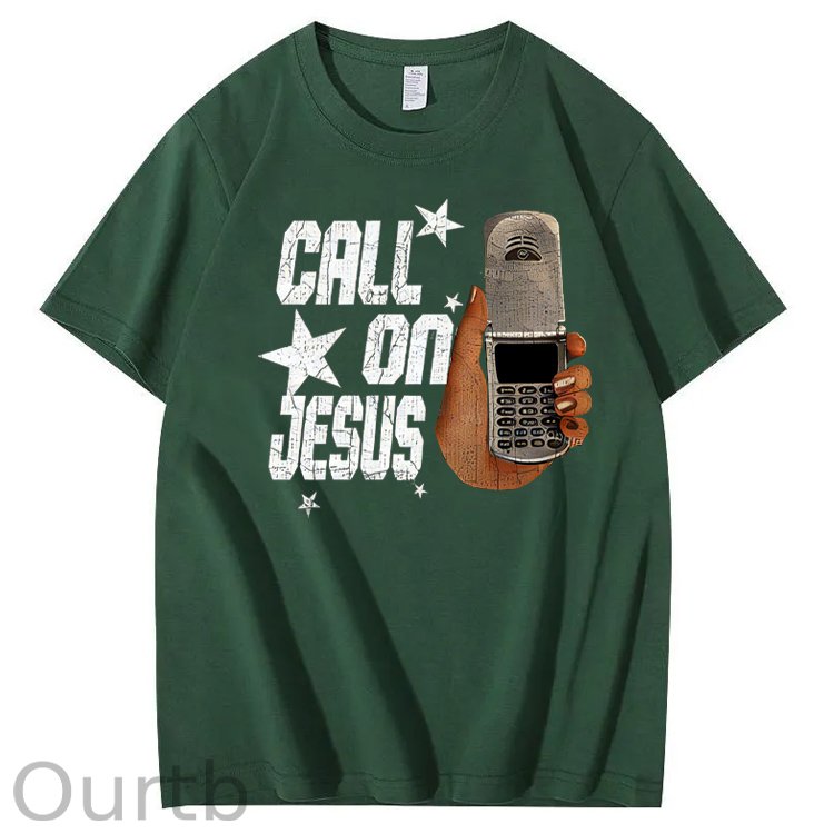 Funny Call On Jesus Pattern 100&Cotton Print T-Shirt