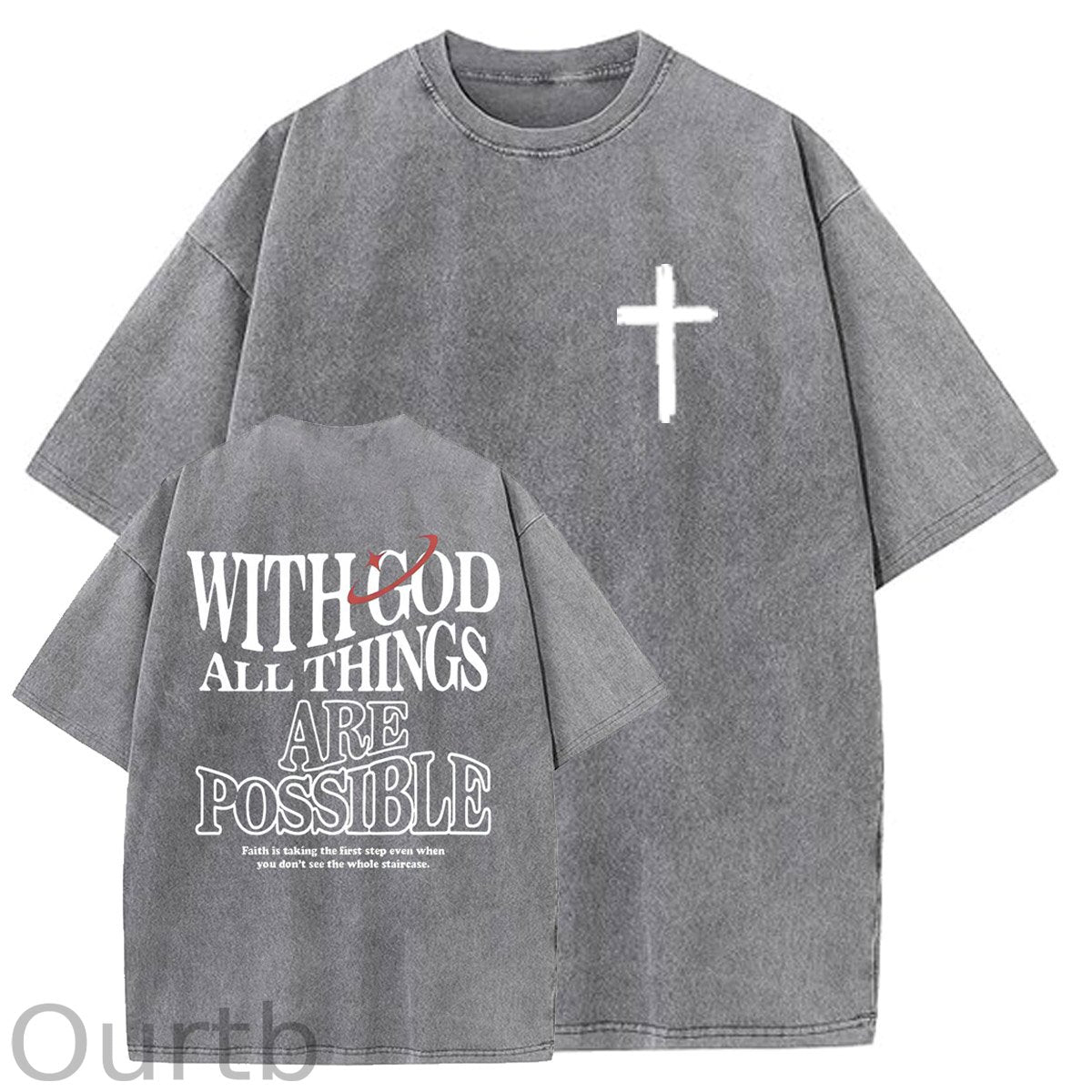 White God All Things Are Possible  Washed And Distressed Pattern Crew Neck T-Shirt