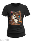 Women's Retro Cozy Ghost Reading Halloween 100% Cotton T-Shirt