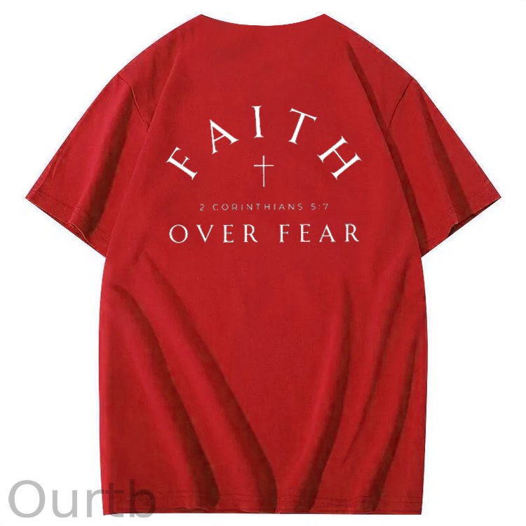 Faith Over  Fear Print Crew Neck T-Shirt