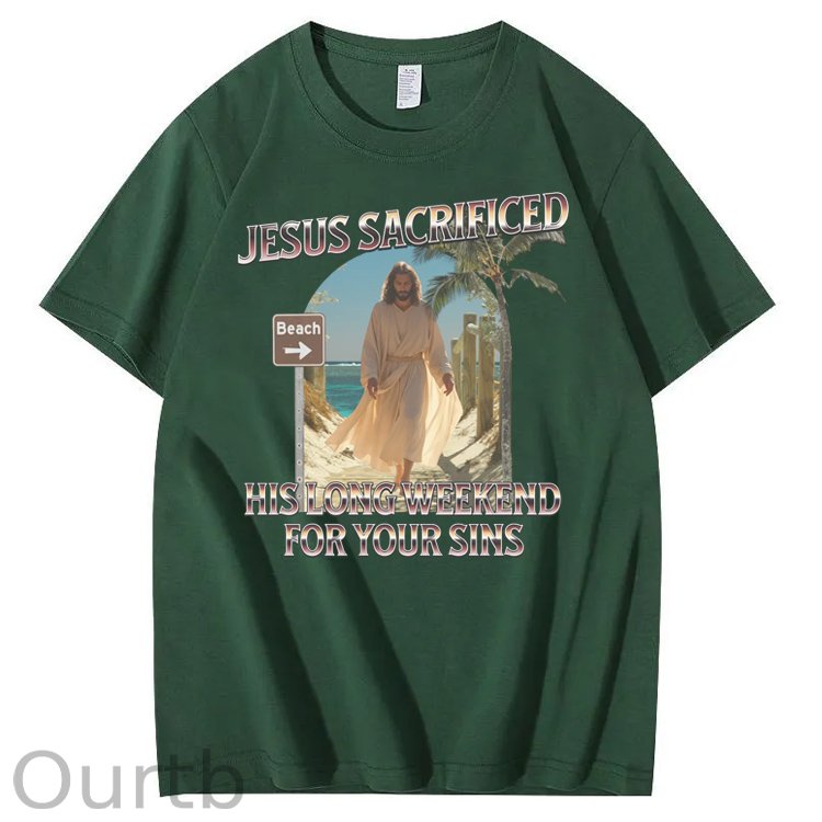 Jesus Sacrifice  Hislong  Weekend  For Your Sins Pattern Print Crew Neck T-Shirt