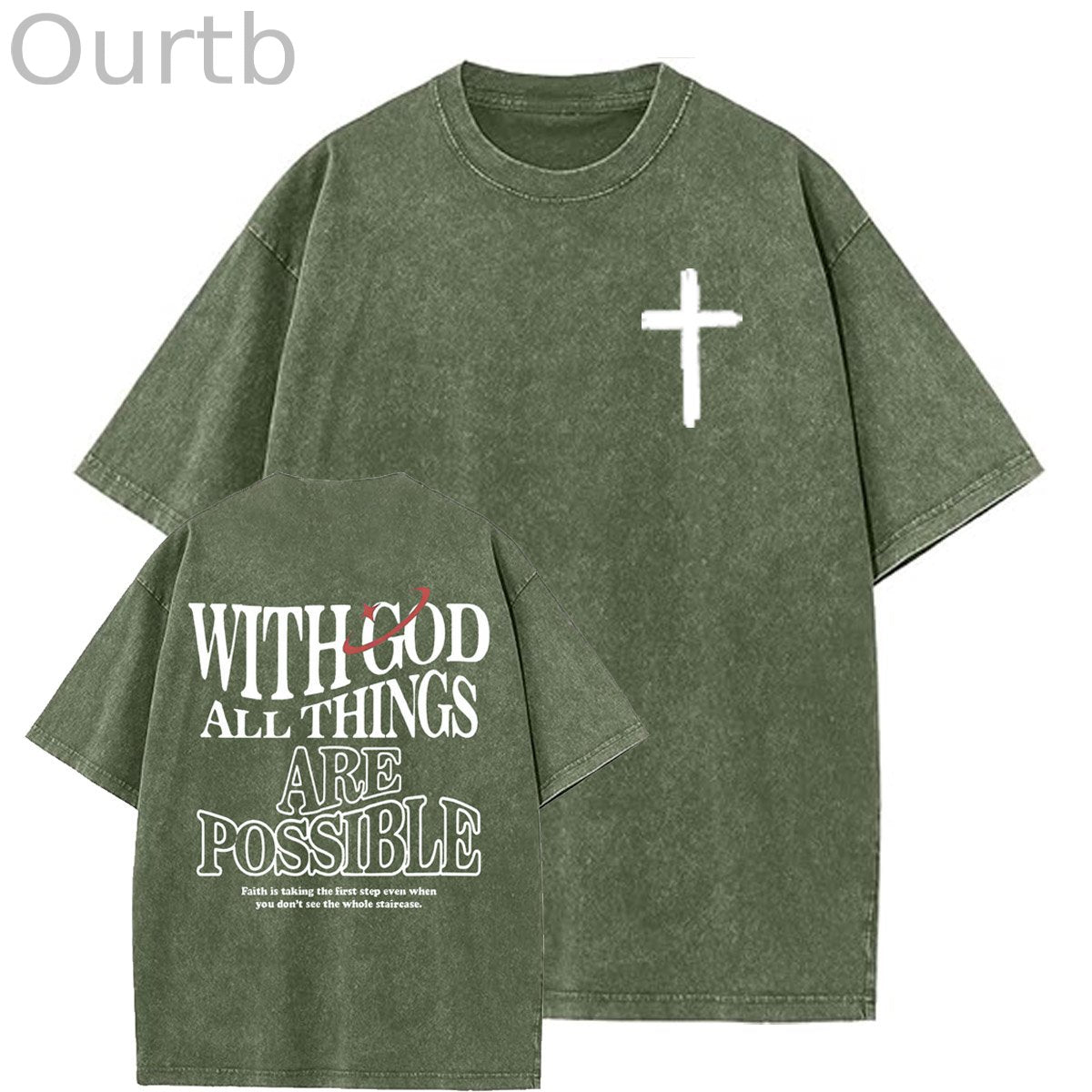 White God All Things Are Possible  Washed And Distressed Pattern Crew Neck T-Shirt