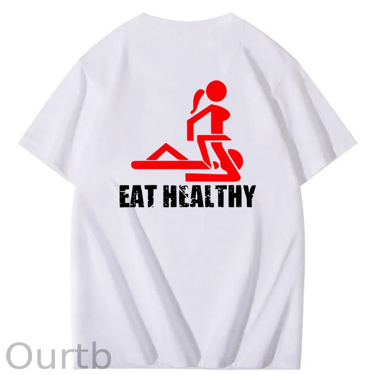 Eat Healthy Pattern  Print 100%Cotton T-Shirt
