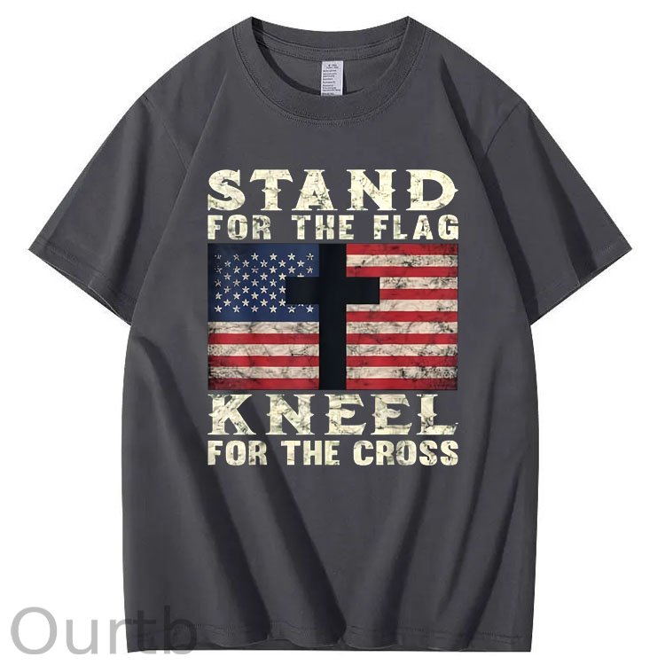 Stand For The Flag Kneel For The Cross Pattern Print 100%Cotton T-Shirt