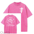 Jesus Made Me A Fisherman Pattern Washing And Aging Process Crew Neck T-Shirt
