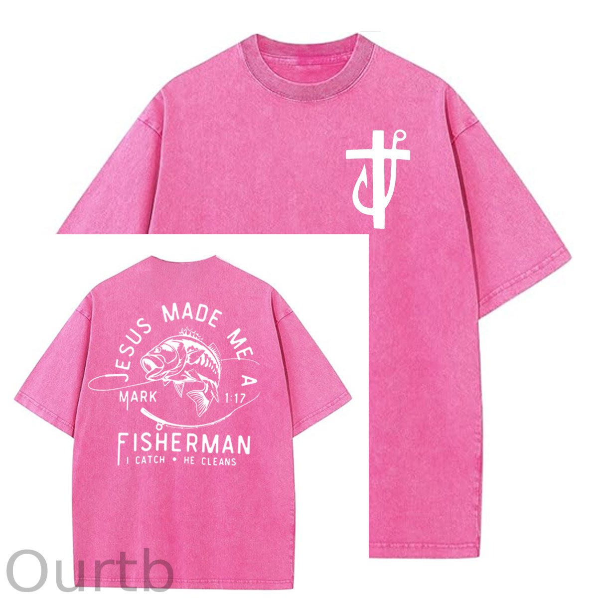 Jesus Made Me A Fisherman Pattern Washing And Aging Process Crew Neck T-Shirt