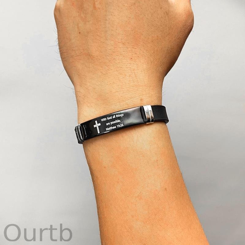 Cross Bracelet Inspirational Bible Quotes Faith Christian Silicone ID Wristband Religious Gift Men and Women Stainless Steel Rubber Adjustable Bracelet
