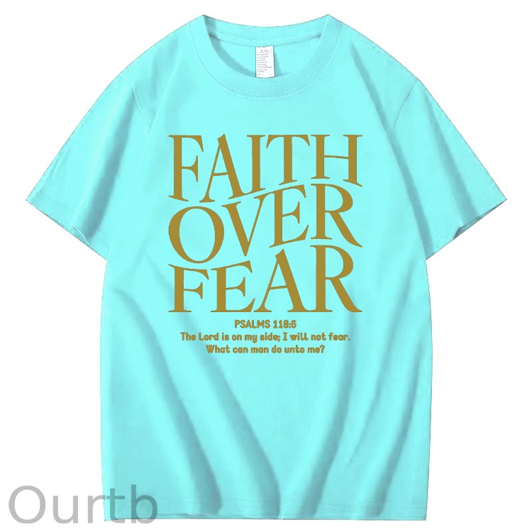 Faith Over Fear Pattern Printing Print Crew Neck T-Shirt
