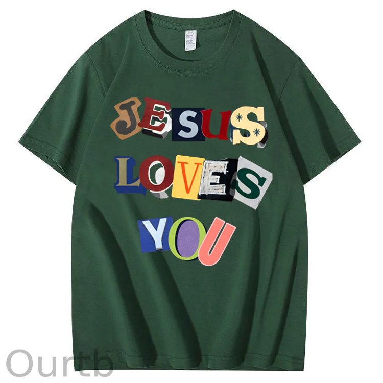 Jesus Loves You  Pattern  Print 100%Cotton T-Shirt