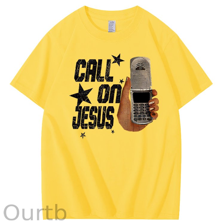 Funny Call On Jesus Pattern 100&Cotton Print T-Shirt