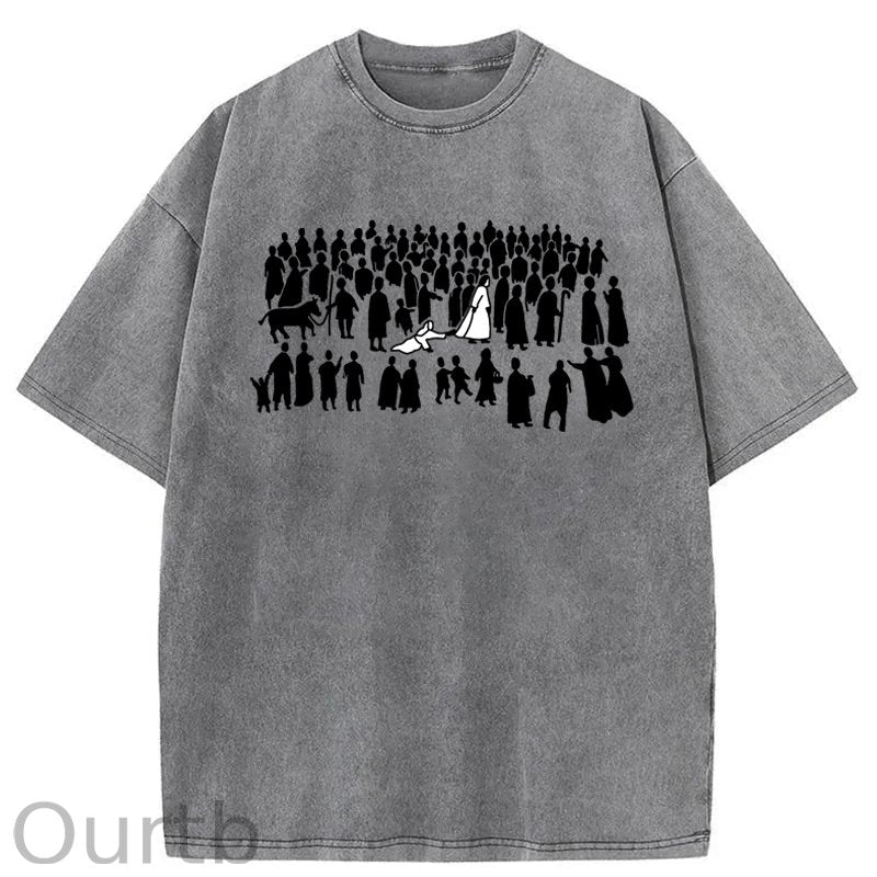 By His Wounds Christian Woman Touching Jesus Washed Cotton T-Shirt