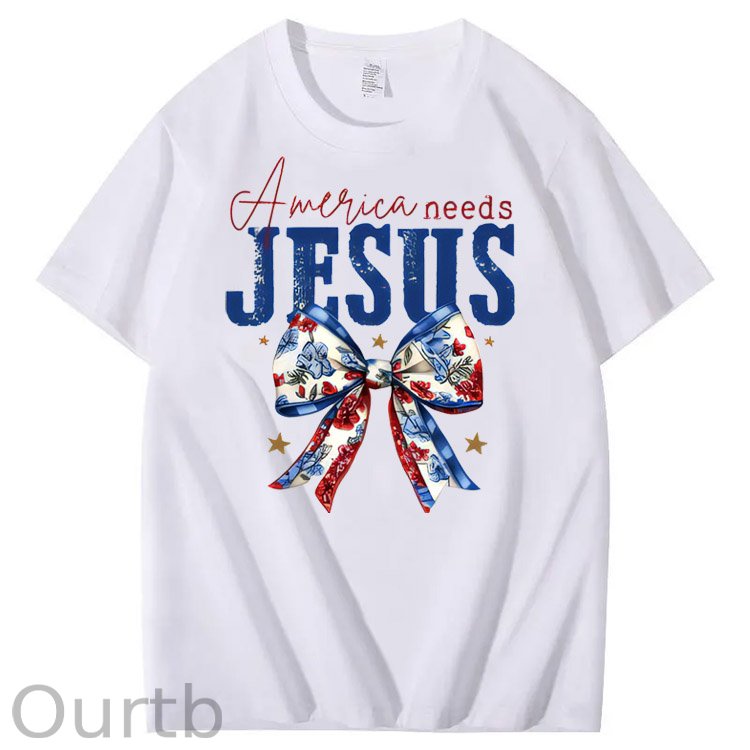 Independence Day America Needs Jesus  Pattern Print T-Shirt