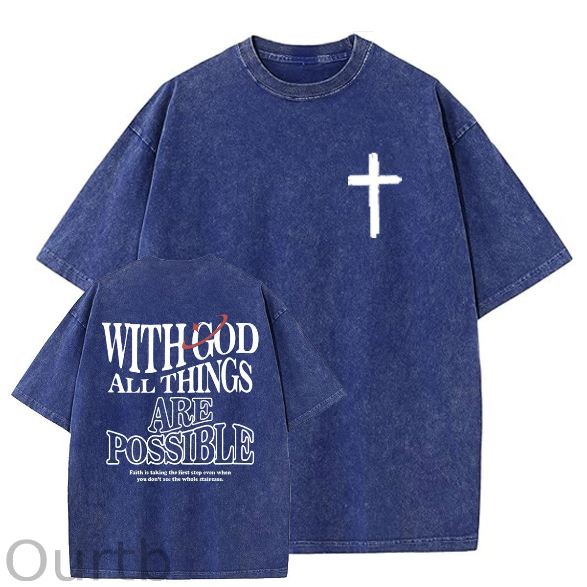 White God All Things Are Possible  Washed And Distressed Pattern Crew Neck T-Shirt